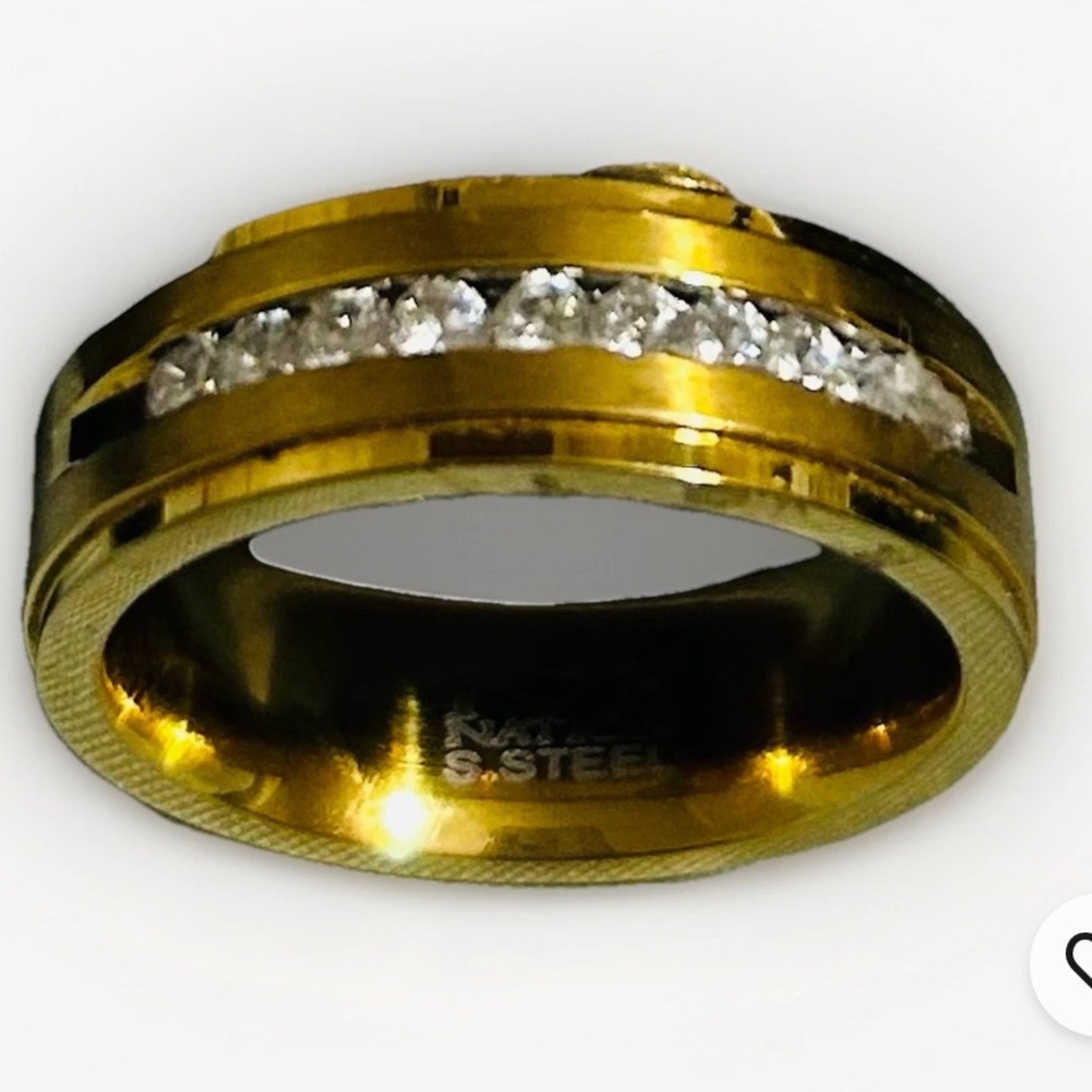 Steele Nation Ice Finish Stainless Steel Ring Size 11 Gold Tone CZ Band
